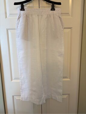 Tahari White Wide-Leg Cropped 100% Linen Pants. NWOTs Sz Large